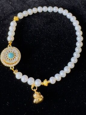 Elegant white fresh water pearl blessing bracelet